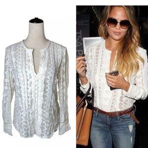 REBECCA TAYLOR WOMENS FLORENCE LONG SLEEVE 100% SILK ALL OVER LACE BLOUSE SHIRT